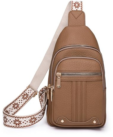 Anti-Theft Leather Crossbody Bag for Women - Stylish Fanny Pack Sling Chest Bag, Mothers Day/Birthday Gift for Mom Wife, Travel Purse with Adjustable Strap, Secure Zipper Pockets (Brown)