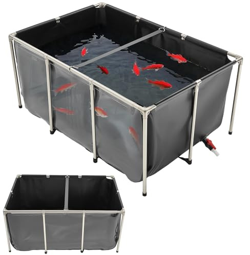 VEVOR Bassin à Poissons Hors Sol, Capacité 1023,3 L, Étang à Poissons en Toile PVC, avec Panneau Transparent, Cadre en Acier Inoxydable et Vanne de Vidange, pour Poissons Rouges, Carpes, Koïs, Noir