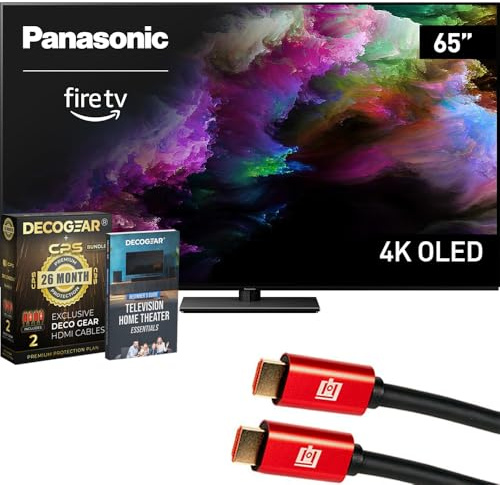 Panasonic TV-65Z85AP Z85 65 inch OLED 4K UHD Smart Fire TV (2024) Bundle with CPS Exclusive 26 Month Protection, 2X 4K HDMI Cable & Deco Gear Complete Home Theater Beginner's Guidebook