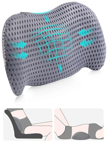 YUGEVRA Lumbar Support Cushion for Car Seat, Office Chair & Sofa – Memory Foam Lower Back Pillow for Pain Relief, Ergonomic Backrest with Breathable 4D Mesh Cover, Removable & Machine Washable