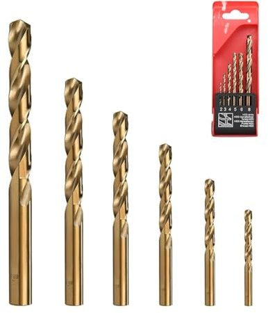 COZERI Juego de 6 brocas de cobalto de 2/3/4/5/6/8 mm, 135° para acero duro, metal endurecido, acero inoxidable, hierro fundido, madera y plástico