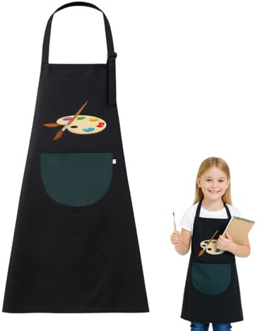 UIEXAY Grembiule Da Pittura Per Bambini, Per La Scuola Con Tasche, Colore Verde Scuro, 11-15 Anni, Grembiule Per Bambini, Grembiule Da Scuola Regolabile, Impermeabile, Per Il Fai Da Te, Per La