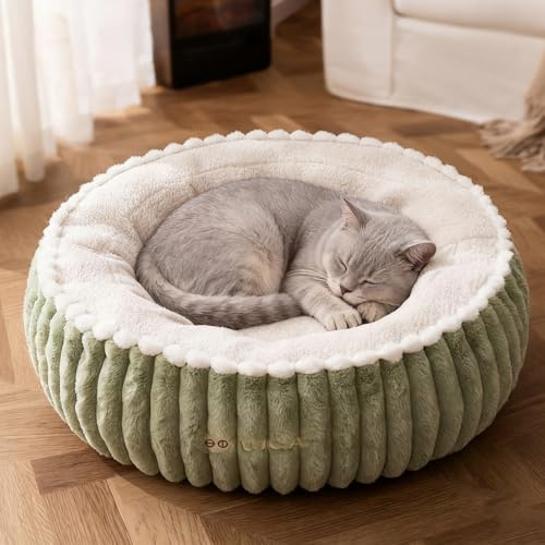 PETCUTE Katzenbetten für Katzen,Weiches Flauschiges Donut Hundebett für Kleine und mittelgroße Hunde mit Abnehmbares und waschbares Kissen,Katzensofa Haustierbett mit rutschfeste Unterseite,Grün,S