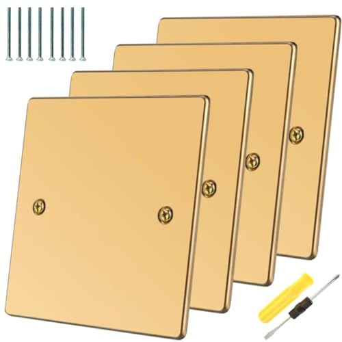 Acmerota 4 pièces Couvercle Carré Pour Boîte 1 Poste Cache-prise doré Cache-prise en acier inoxydable Plaque d'obturation 1gang Carré Plaque d'obturation pour prise électrique Cache-prise Prises