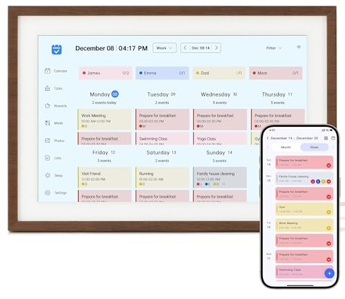 Novodesk 10.1 Inch Digital Calendar, Smart Electronic Calendar with HD Touch Screen - Digital Family Planner with Chore Chart, Meal Planner & Photo Frame, Multi-Calendar Sync