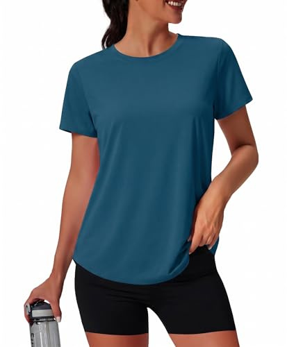 PINSPARK Damen Sportshirt Kurzarm Rundhals UPF 50 Sonnenschutz Dunkelblau L