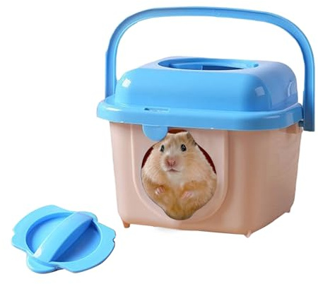 Hamster resebur – bärbar transportlåda med bärhandtag, ventilerande transportlåda för smådjur, för hamstrar, racingmöss, chinchillor, igelkott, iller, veterinärbesök