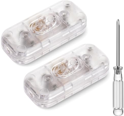 AXFEE 2PC Interruptor de Cable en Línea,6A 250V,Botón Torpedo,Transparente | Interruptor de cable en línea botón, fácil instalación en línea, para electrodomésticos pequeños o lámparas