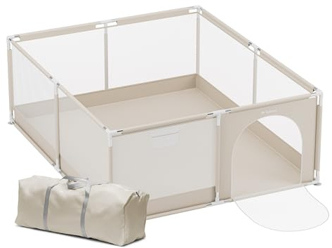 Tulano Cozy XXL Laufgitter & -Ställe für Babys - Faltbarer Baby Laufstall | mit weicher Bodenmatte - Spielmatte für Zuhause - Leicht zu reinigen - Reisebett Alternative - 150x180 - Beige