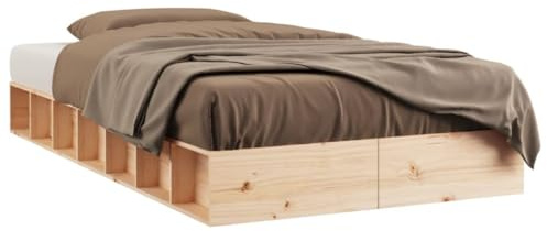 Qnhdfrt Massivholzbett 100x200 cm, Einzelbett aus unbehandeltem Kiefernholz, Stabiler Bettrahmen mit Lattenrost, platzsparendes Design für Schlafzimmer, Rustikale Optik