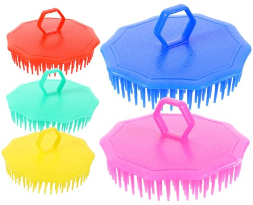 Haarmassagebürste 5 Stück Packung Kunststoff Massagekamm | Waschbürste Haare, Shampoo Verteilen, Schuppen Entfernen, Tragbar für Zuhause, Salon und Haarpflege