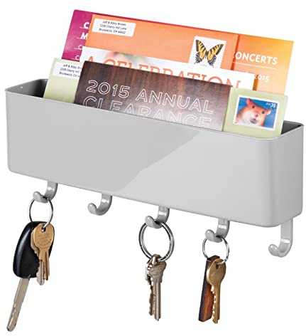 mDesign Schlüsselbrett mit Ablage aus Kunststoff – moderne Briefablage mit Schlüsselboard – praktisches Schlüsselbrett für den Eingangsbereich oder die Küche – grau