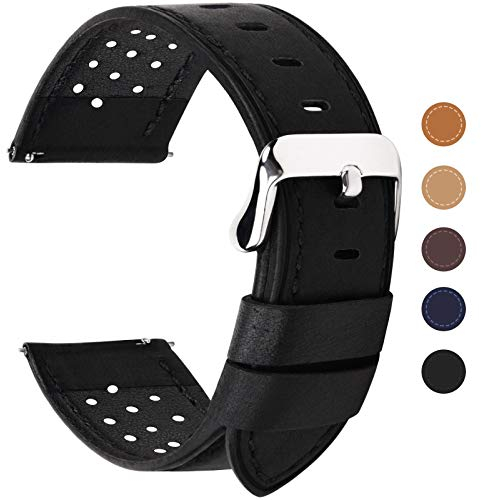 Fullmosa 6 Farben für Uhrenarmband 20mm mit Schnellverschluss, Breeze Serie Leder Ersatzband für Smartwatch samsung armband,20mm Schwarz