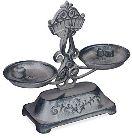 Relaxdays Bilancia Antica Decorativa. Bilancia da Cucina Retro Tradizionale, 3 Pesi, in Ghisa, Grigia/Nera