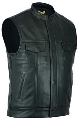 Leatherick Anarchy Chaleco de motociclista de cuero genuino para hombre para montar y corte de moda de estilo chaleco, con bolsillos profundos (S - EUR46) (FR/ES, Números, 50, Regular, Regular)