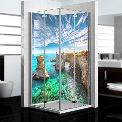 dedeco Paroi de douche d'angle imperméable avec motif de falaises, vernis UV mat, 2 x 90 x 200 cm, comme paroi arrière de salle de bain en remplacement du carrelage, comme paroi décorative, revêtement