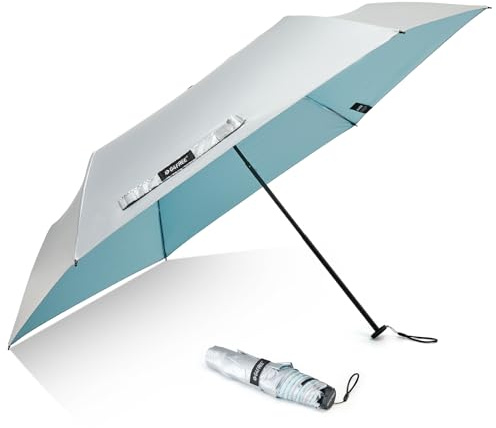 G4Free Travel Umbrella Compact Ultralight UPF 50+ UV Protection Carbon Fiber Super Slim Small Mini Umbrella (Silver/Lake Blue)