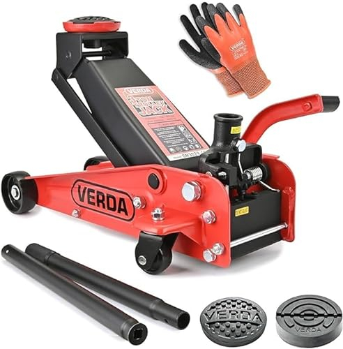 Hydraulischer Wagenheber 3T, 130-490mm, 2X Gummi, Montagehandschuhe Rangierwagenheber Heber, Wohnmobil, PKW, SUV, Geländewagen Profi Ständer, Flache, Autoheber (Wagenheber 3T)