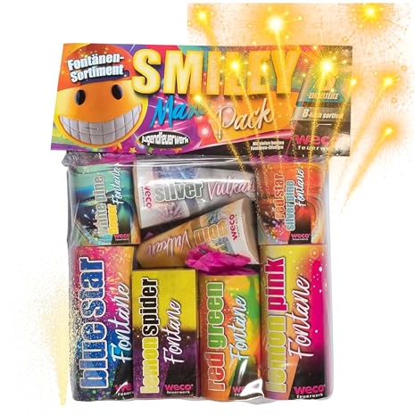 TK Gruppe Timo Klingler XXL Smiley Silvester & Feuerwerk 2026 Jugendfeuerwerk F1 Set für Kinder & Jugendliche - Neujahr mit Wunderkerzen - Knallerbsen (Smiley)