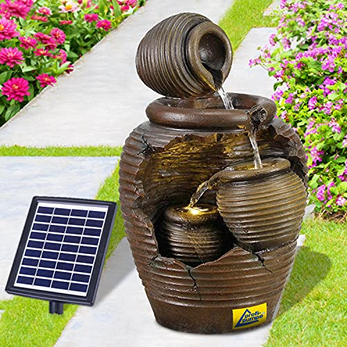 Fontaine de Jardin Solaire, Fontaine Solaire, 4 amphores avec lumière LED, Fontaine décorative, Cascade, lumière de Jardin, Pompe de Bassin pour terrasse, Balcon, avec Pompes