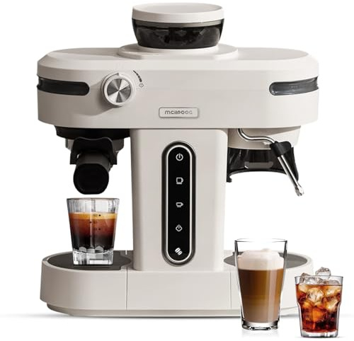 Mcilpoog AC510 15Bar Semi Automatic Espresso Machine With Grinder & Steam Wand,3-in-1 Compact Espresso Coffee Maker With 28 oz Removable Water Tank for Cappuccino or Latte,Gift for Dad(creamy white)