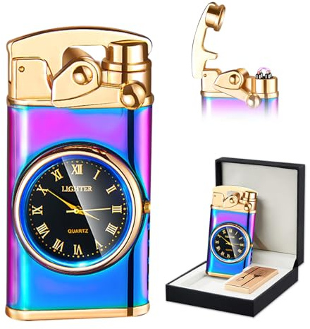 SKRFIRE Electric Plasma Electric Arc Lighters, Windproof Lighter, Metal Lighter Luminous Real Watch dial LED Lighting (Color)