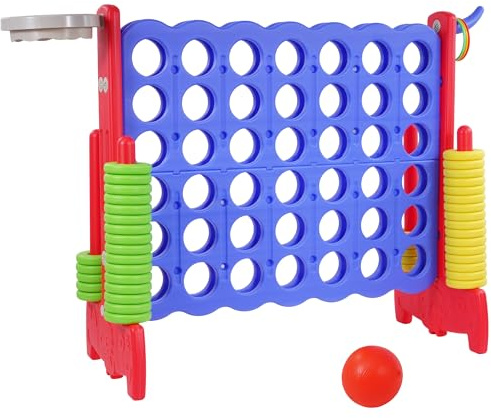 Peekabu Giant 4-in-A-Row Connect Game Outdoor, Jumbo 4-to-Score Yard Games for Kids and Adults with Basketball Hoop Outdoor Party Family Holiday Games with 42 Rings & Quick-Release Slider