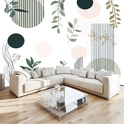 Papier Peint Formes géométriques abstraites Cercles Rayures 350 x 256 cm Poster Geant Mural Personnalisé 3D pour Salon Décoration murale décorative pour chambre salon Gris Design unique et moderne
