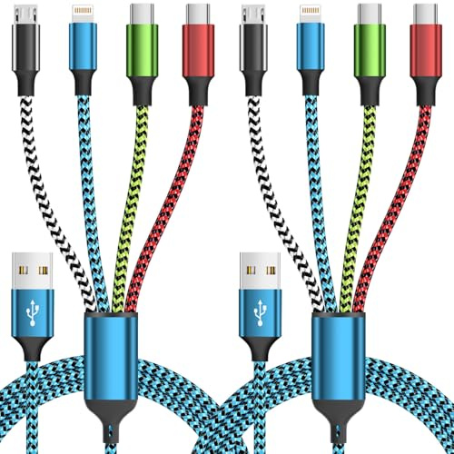 Jogrytece Dual Type C Port Multi Charging Cable, 4 in 1 Braided Charging Cables for All Device, Travel Cruise Essentials Multiple Charger USB Cable for iPhone 17-8/ Android/Galaxy/Pad and More