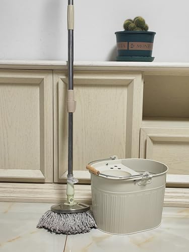 Wischeimer aus verzinktem Stahl, 13 l, groß, industriell, verzinkt, verstärkt, strapazierfähig, dicker Metall, Stahl, für Zuhause, Büro, allgemeine Reinigung (Off-White)
