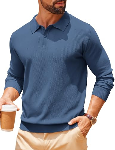 COOFANDY Maglioni Uomo Polo a Maniche Lunghe da Golf Collo Slim Fit Lavorati a Maglia Caldi Invernali da Lavoro Leggeri Eleganti Casual Blu Navy M