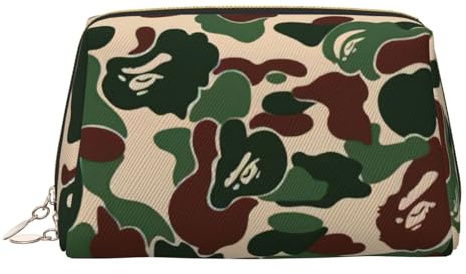 Bolsa de maquillaje de piel verde camuflaje, bolsa de cosméticos, organizador de viaje