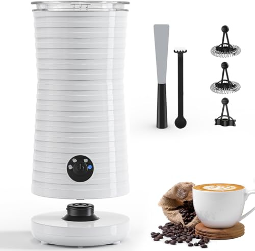 Milk Frother, Morpilot 4 in 1 Electric Milk Frothers|Hot & Cold Milk Foamer| Automatic Milk Steamer, 240ml, 400w, Smart Temperature Controls, Silent Operation, for Coffee, Cappuccino, White