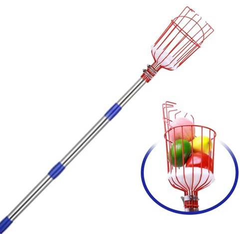 KFGISD, Recolector de Frutas de Altura Ajustable con Cesta telescópica, Acero Inoxidable, recolector de Frutas,Pértigas recogedoras de Fruta(1.2m)