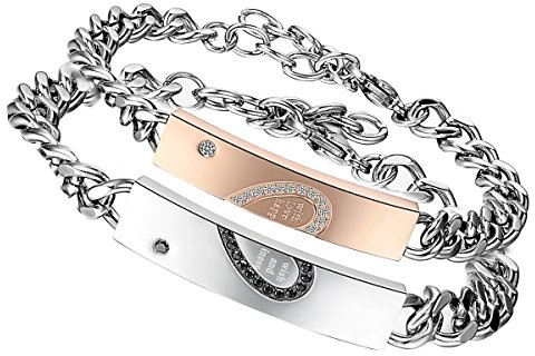 Flongo Bracciale da Fidanzati Cuore Colore Argento