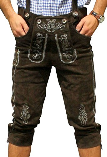 Trachten Lederhose aus echtem Leder Kniebundhose Größe 46-60 (60, Dunkelbraun)