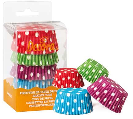 DECORA, 0339658 Pirottini Pois Assortiti, Comodissimi Pirottini per Cuocere, Presentare e Regalare Muffin, Resistono fino a 220°, In comodo Blister