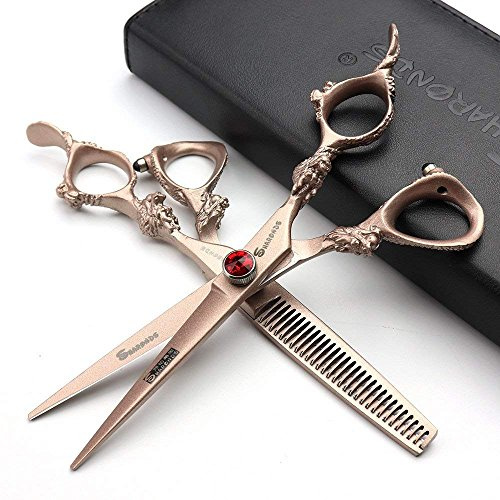 Tijeras japonesas de peluquería de oro rosa de 440 c de alta dureza para peluquería y peluquería de peluquería de corte de pelo y adelgazamiento de pelo herramientas profesionales (conjunto de puntos)