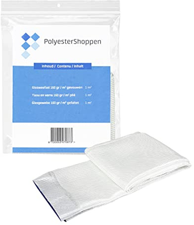 POLYESTERSHOPPEN.NL Tissu de verre sergé | 5 m² | 160 g/m² | Plié | Tissu sergé | Spécialement conçu pour les résines polyester, les résines époxy, les tapis en fibre de verre, les tissus en fibre de