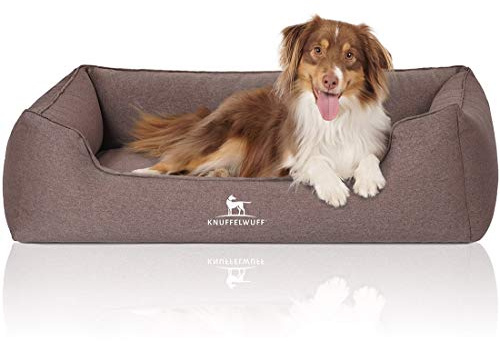 Knuffelwuff Orthopädisches Hundebett Leano aus Velours mit Handwebcharakter XXL 120 x 85cm Braun - abnehmbarer Bezug - waschbar - für große, mittelgroße und kleine Hunde