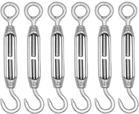 Famgee M4 304 Stainless Steel Turnbuckle Screw Hook Adjustable Wire Rope Tension Draw-in Bolt Pack of 6 (Hook & Eye)