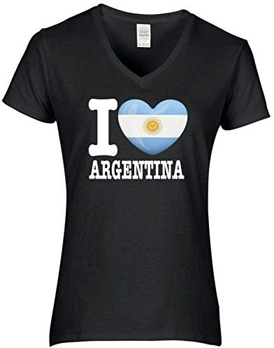 FanShirts4u Damen T-Shirt - I Love ARGENTINIEN Argentina - WM Trikot Liebe Herz Heart (XL, Argentina/schwarz)