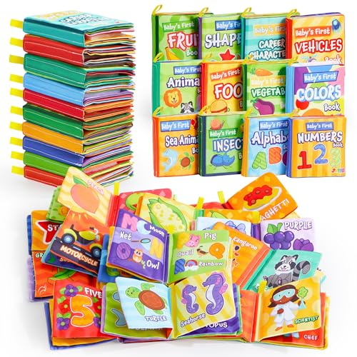JOYIN 12 Pcs Bath Books, Nontoxic Fabric Soft Crinkly Cloth Books, Waterproof, Bathtub Pool and Early Education First Toys for Infant Newborn Baby Toddlers Kids Birthday Easter Gifts