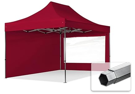 TOOLPORT 3x4,5m Gazebo Pieghevole PES 800 con Laterali (finestre panoramiche), Professional 40mm Alluminio, Rosso