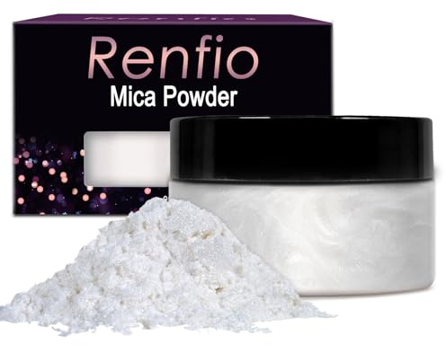 Renfio Mica Powder Pigment 3.5 Oz (100g) Natural Fine Powdered Pigments Pearl Shimmer Epoxy Resin Dye for Painting Soap Making Slime Bath Bombs - Pearl White