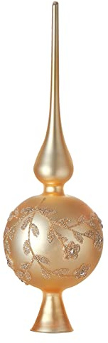 HappySpot Glass Spherical Christmas Tree Topper Finial Christmas Ornaments with Carved Flowers Holiday Indoor Suitable for Home Party Decoration, 9.8inches, Golden