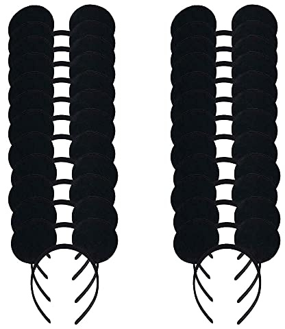LEEMASING 24 Pack Mouse Costume Deluxe Fabric Ears Headband Birthday Party Favors Decorations (Black)