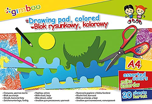 Gimboo 7531BTS17-99/K Malblock für Kinder/Bunt Farbige Papier/ 6er Pack/DIN A4-20 Blatt 70g/m²/ Farbe: Farbmischung/Glatt