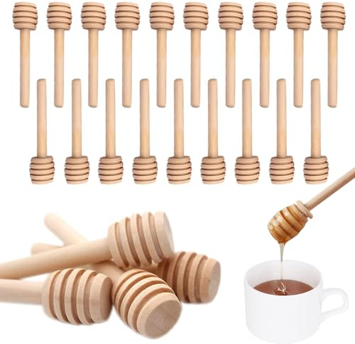Kuyi 25 Stück Honigstäbchen Honig Dipper Sticks Holz Honigheber Honig Löffel Rührer Stick Honiglöffel für Honiggläser Honig Hochzeit Party Gender Reveal Party-Zubehör