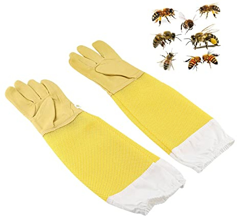 Voiakiu Gants d'apiculture en Cuir 2 pièces,Gants d'apiculteur en Cuir - Manches Longues ventilées, Poignets élastiques, protège Les Mains l'apiculteur, Fournitures Pratiques